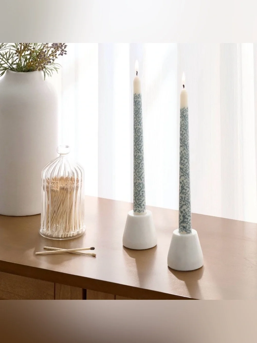 8PK Taper Pattern Candles Blue and White - Threshold™ Unscented